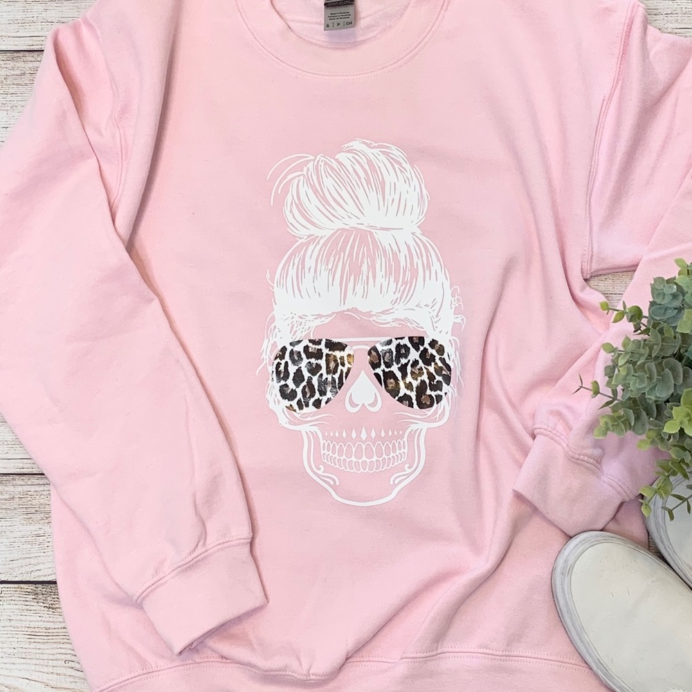 Skull Sunglasses Crew Neck Sweatshirt